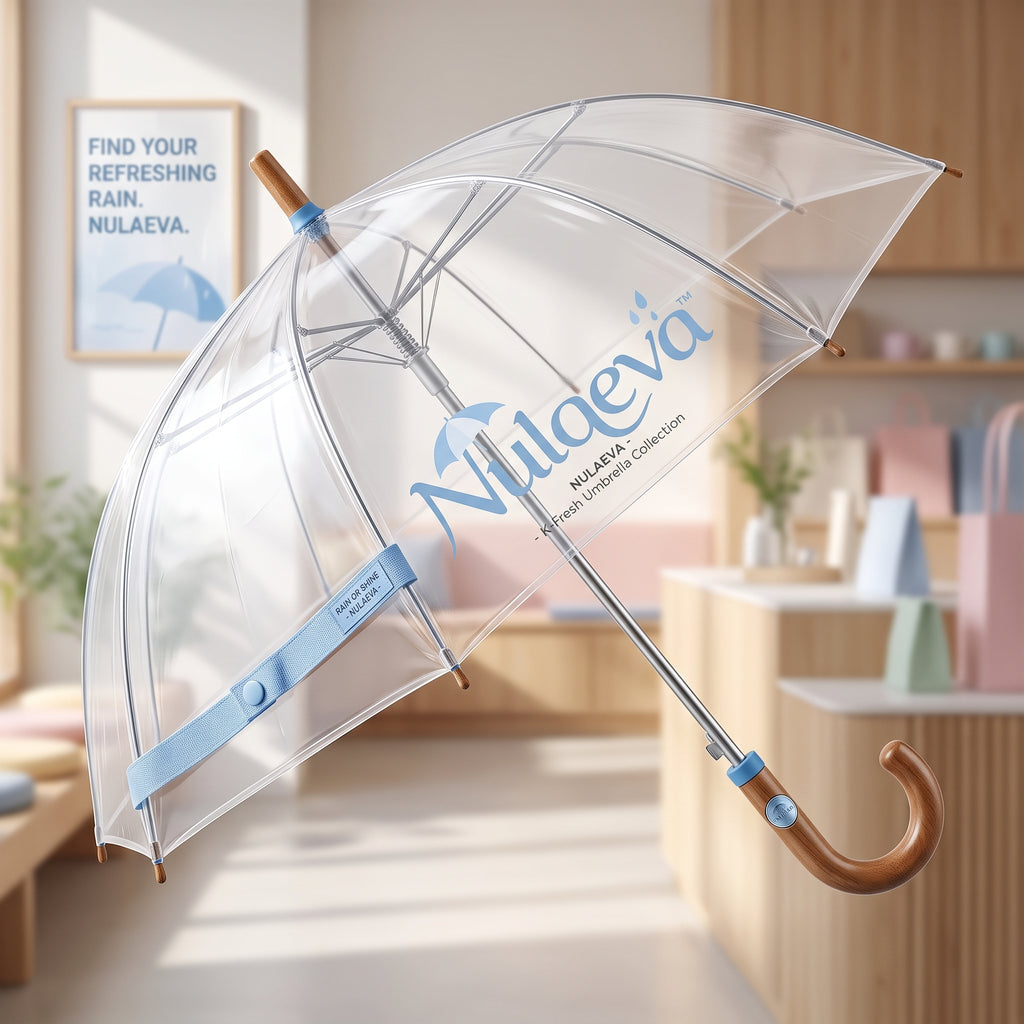 Nulqeva™ K-Fresh Clear Dome Umbrella with Natural Curved Wood Handle
