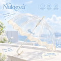 Nulqeva™ Clear Bubble Umbrella with Cream Scalloped Wave Edge – Windproof, Lightweight Transparent Dome Umbrella for Women, Weddings &amp; Daily Rain