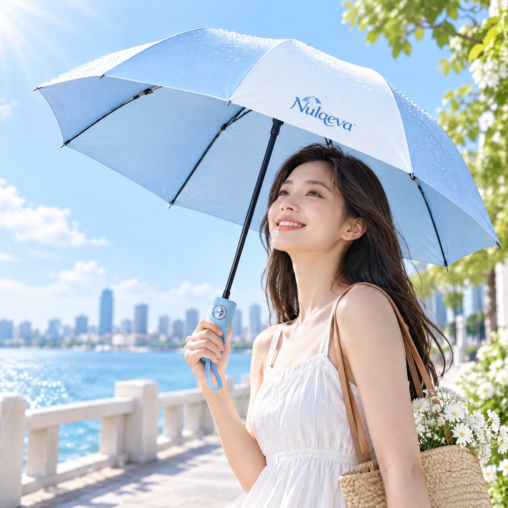 Nulqeva™ Auto Open &amp; Close Travel Umbrella – Lightweight UPF 50+ UV Sun &amp; Quick-Dry Rain Umbrella, Compact &amp; Portable for Purse &amp; Travel (Sky Blue)