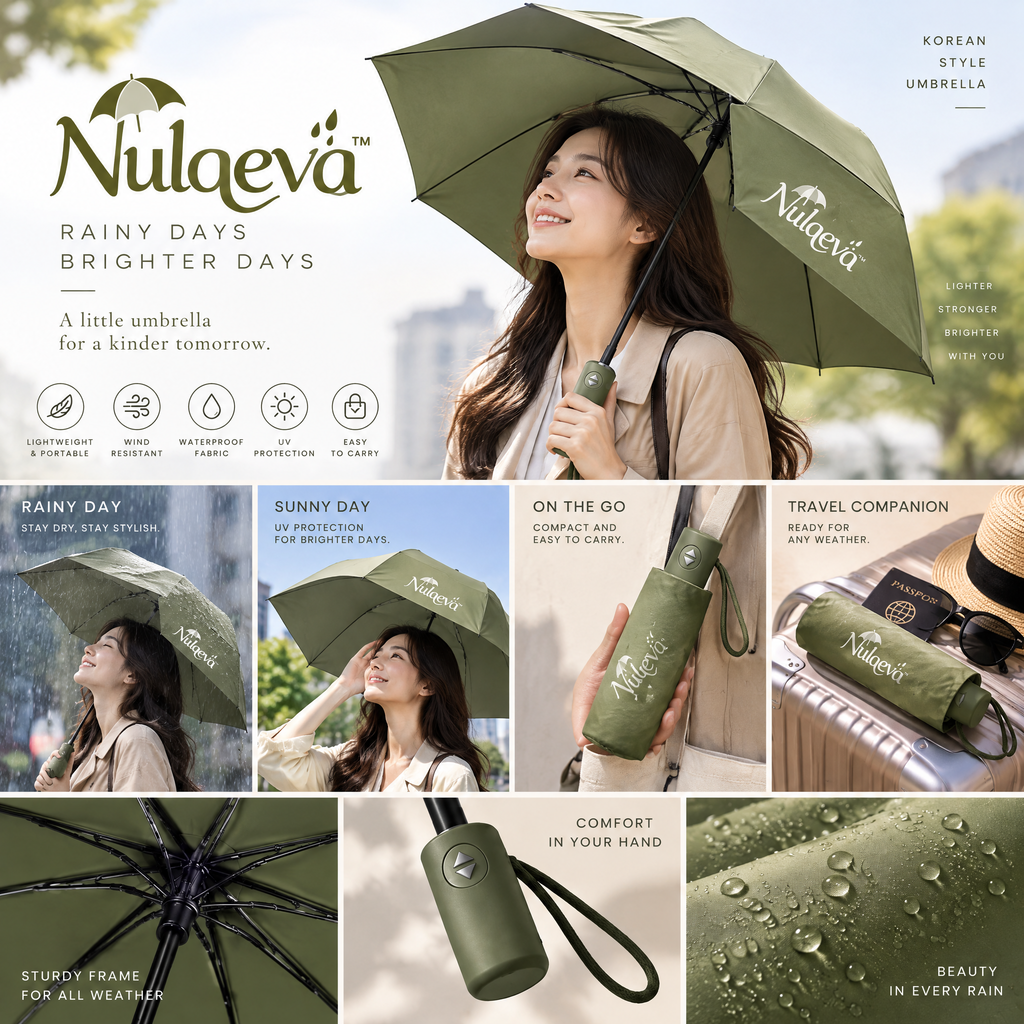Nulqeva™ Compact Auto Open/Close Windproof Travel Umbrella – Lightweight UV Protection Korean-Style Folding Umbrella for Rain &amp; Sun