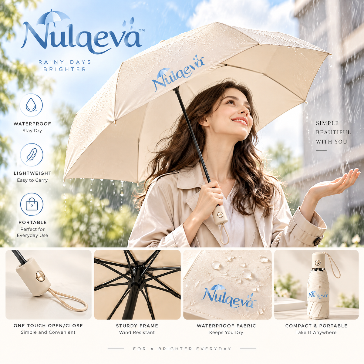 Nulqeva™ Compact Automatic Travel Umbrella – Lightweight, Windproof &amp; Waterproof Folding Rain Umbrella
